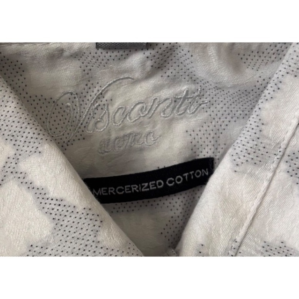 Visconti Uomo Mercerized Cotton Dress Shirt White Gray Jacquard Long Sleeve Men - Picture 4 of 4